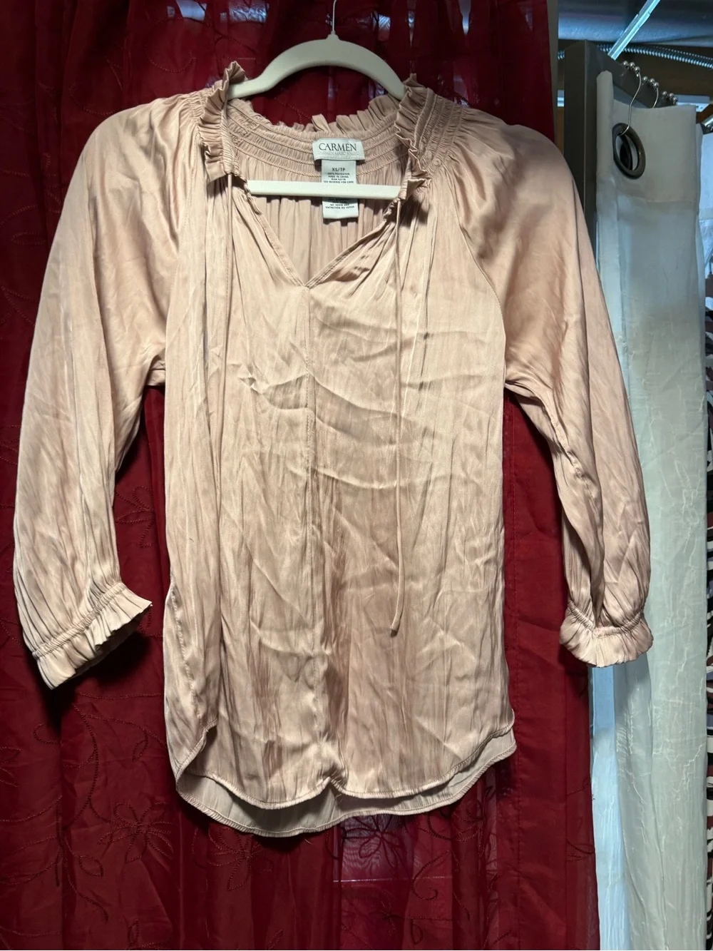 Carmen Marc Valvo Dusty Rose Satin Blouse - Picture 2 of 6